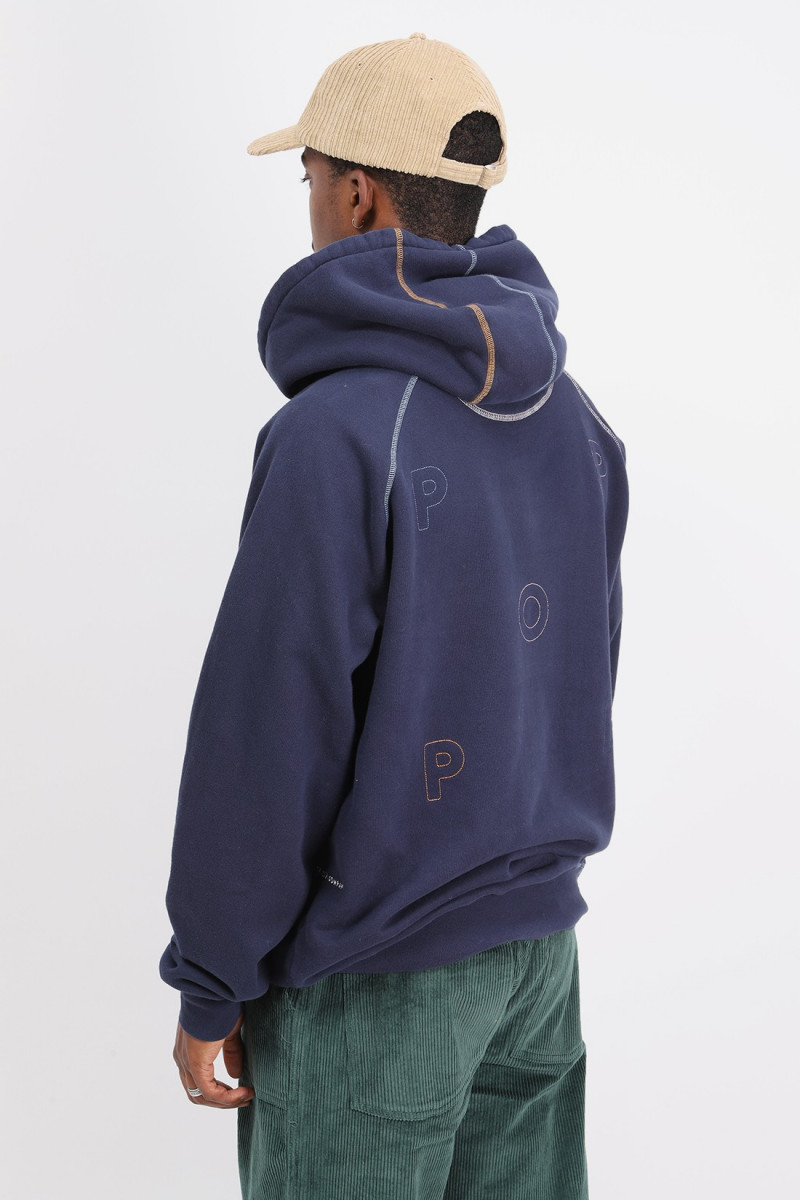 Logo embroidered hooded sweat Navy multi