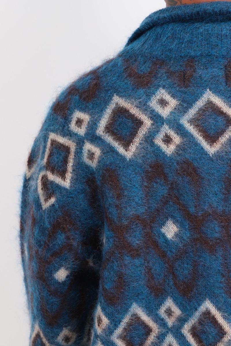 Zip knit blouson geometric 5g Blue