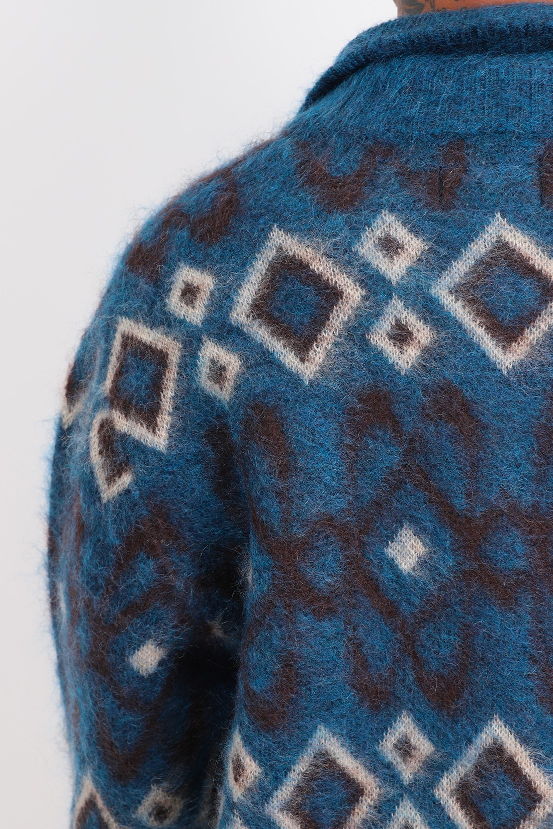 BEAMS PLUS / Zip knit blouson geometric 5g Blue