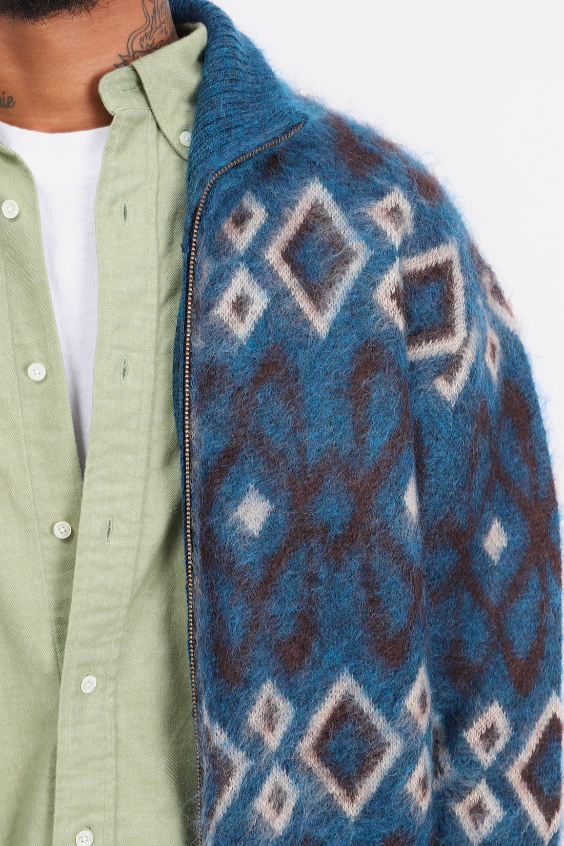 BEAMS PLUS / Zip knit blouson geometric 5g Blue