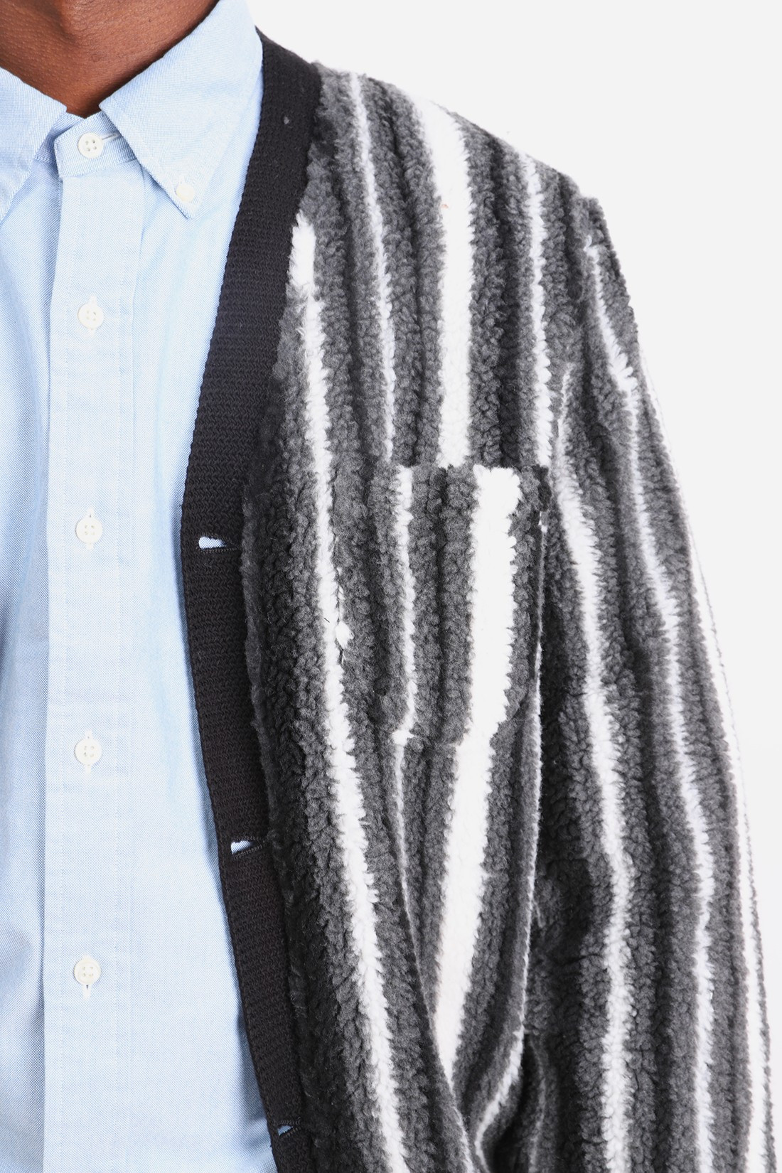 BEAMS PLUS / Fleece cardigan stripe Black