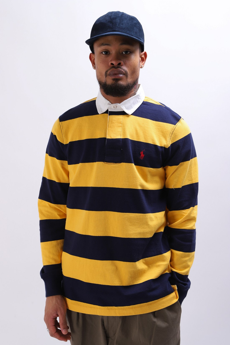 Custom slim fit l/s polo rugby French navy/gold