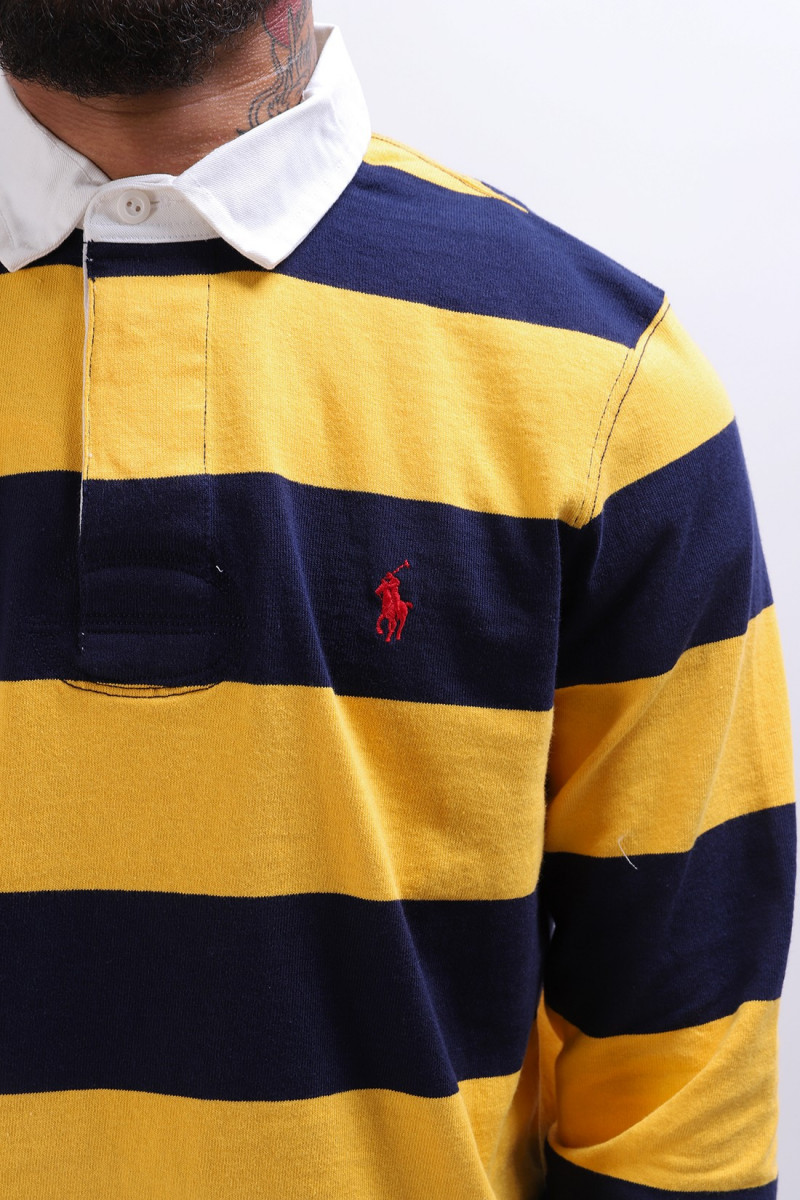 Custom slim fit l/s polo rugby French navy/gold