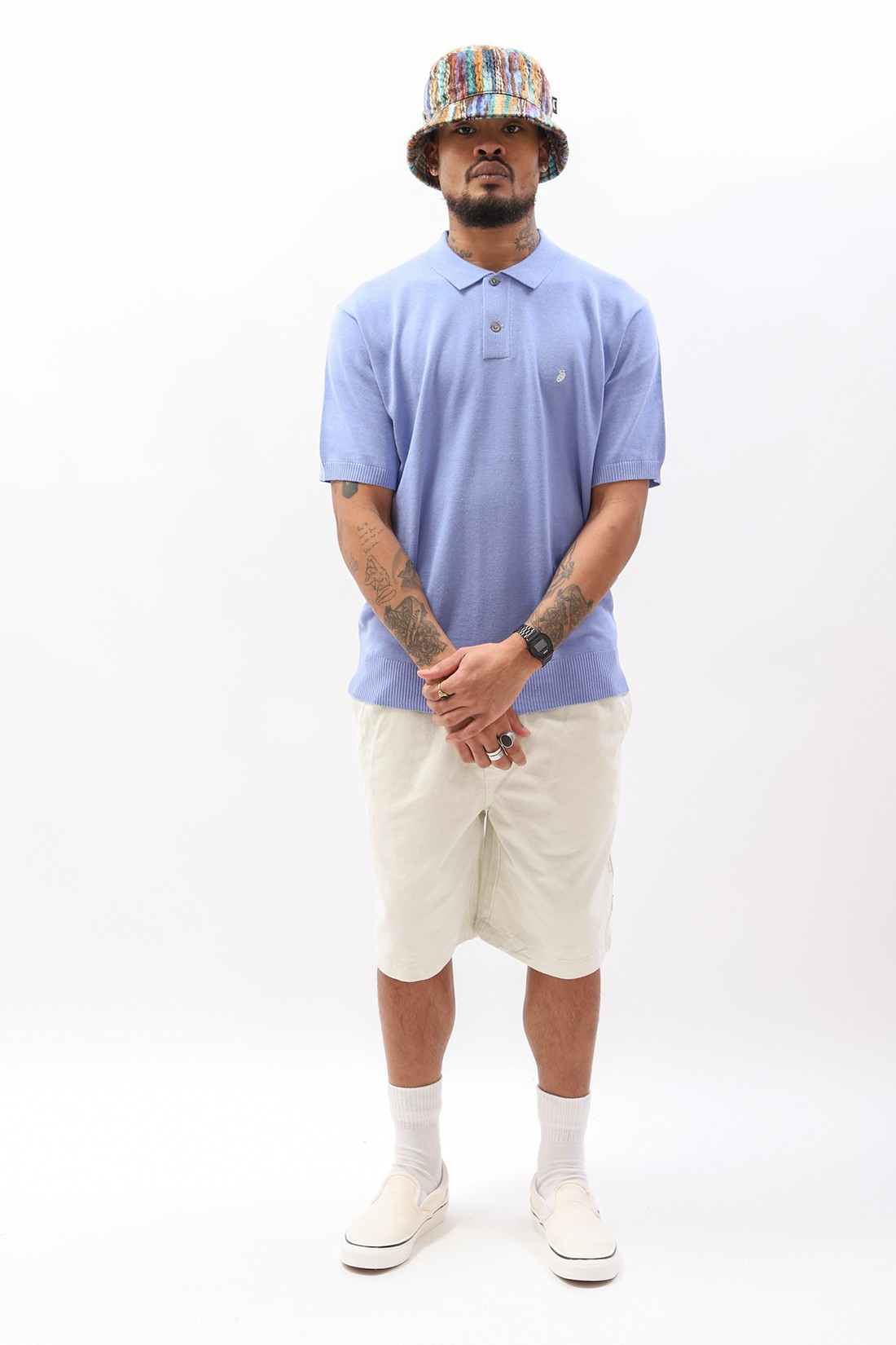 STUSSY / Classic ss polo sweater Blue
