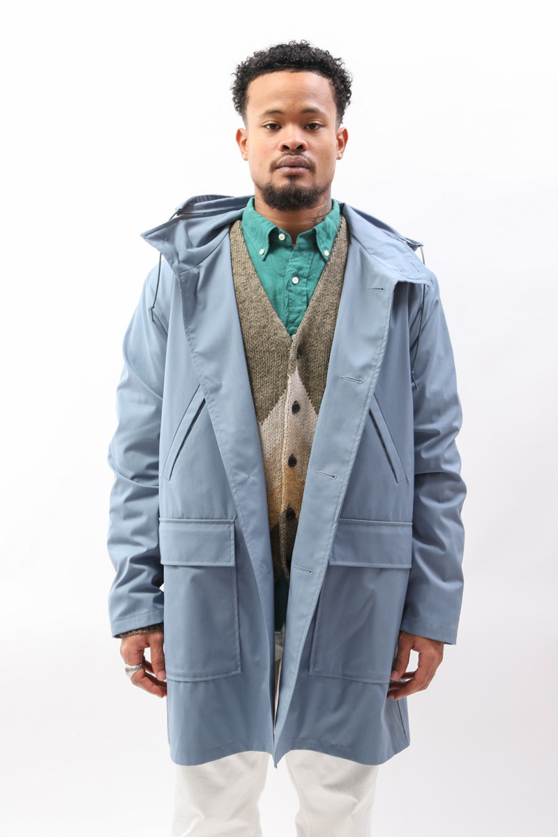 Hooded coat polyester wool Sax