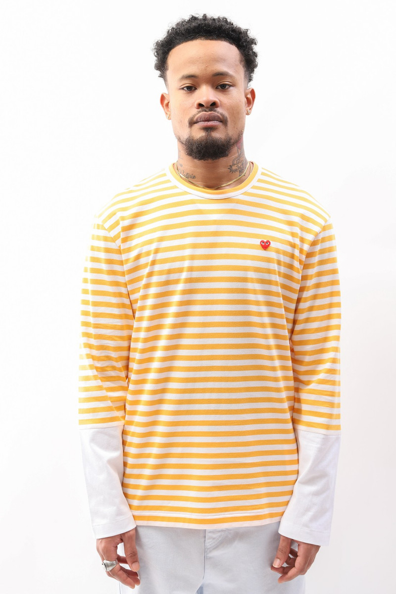 Comme des garçons play Play striped wht sleeve tee Yellow/white - ...