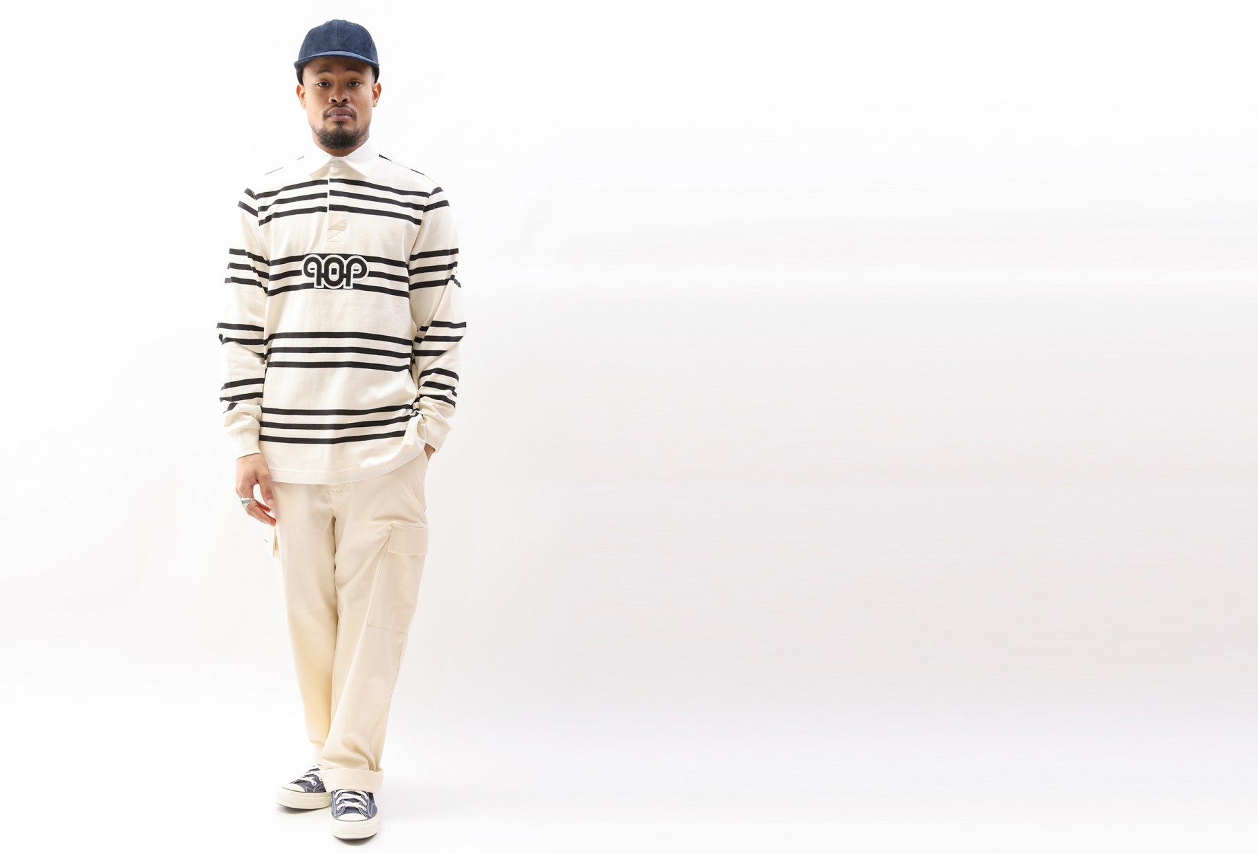 POP TRADING COMPANY / Pub striped rugby polo Black/off white