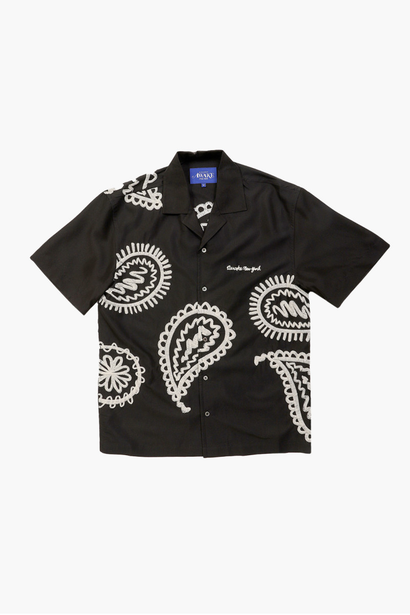 Embroidered paisley camp shirt Black/cream