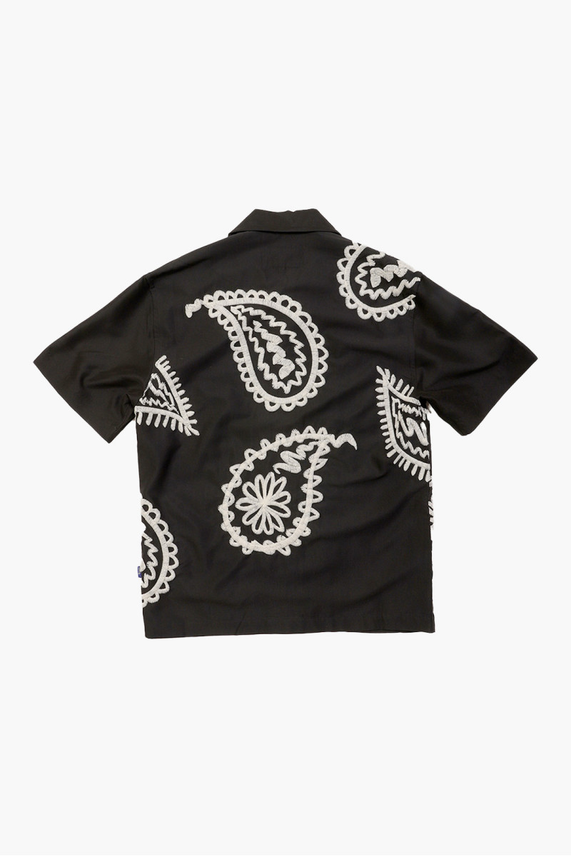 Embroidered paisley camp shirt Black/cream