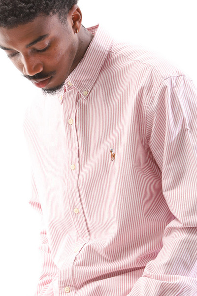 Polo ralph lauren Custom fit stripe oxford shirt Burgundy/white - ...
