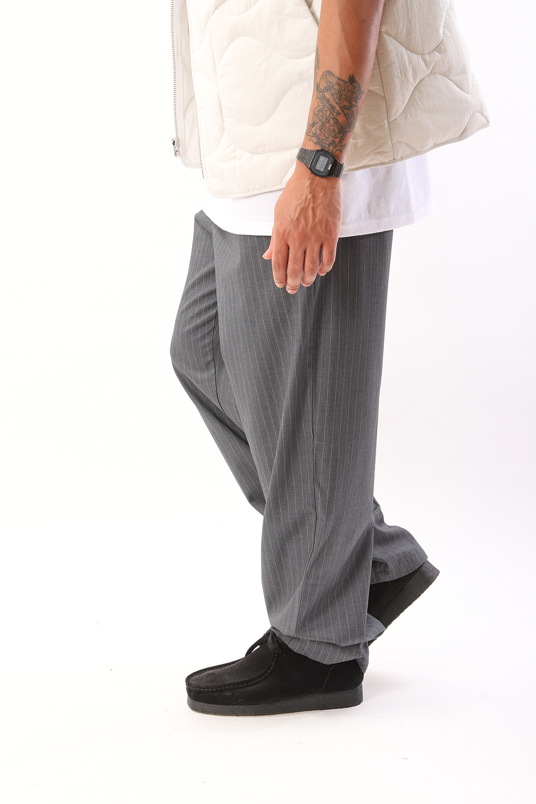 Stussy Stripe volume pleated trouser Grey - GRADUATE STORE