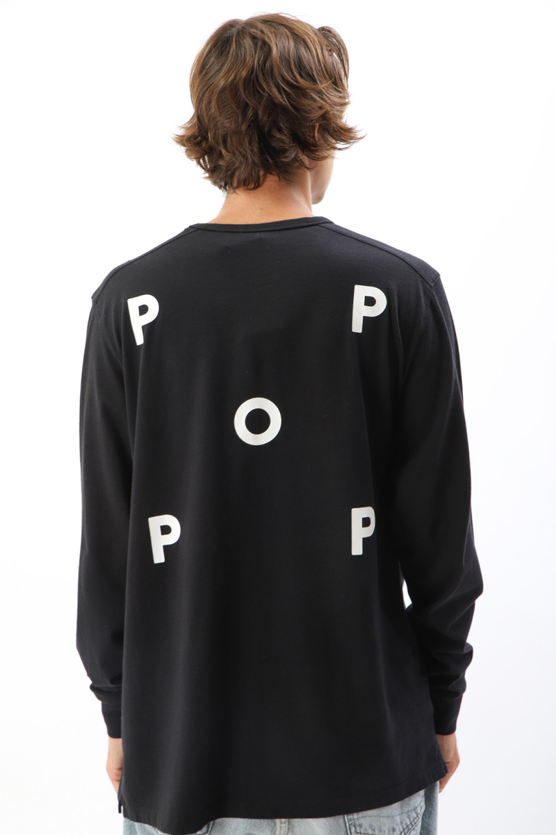 Pop trading company Logo longsleeve t-shirt Black white - GRADUATE ...