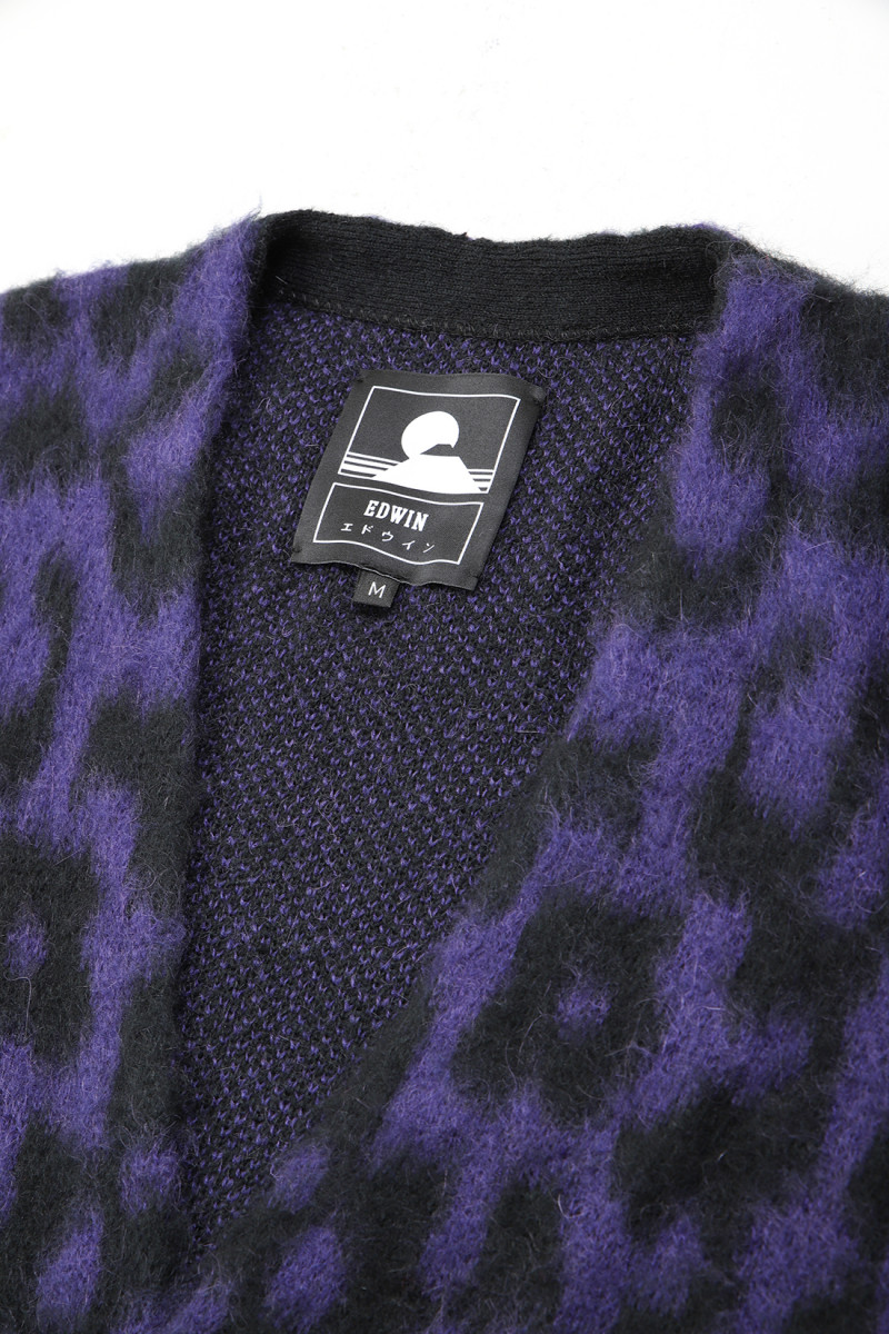 Edwin Hiji cardigan knit kid mohair Violet/black - GRADUATE STORE
