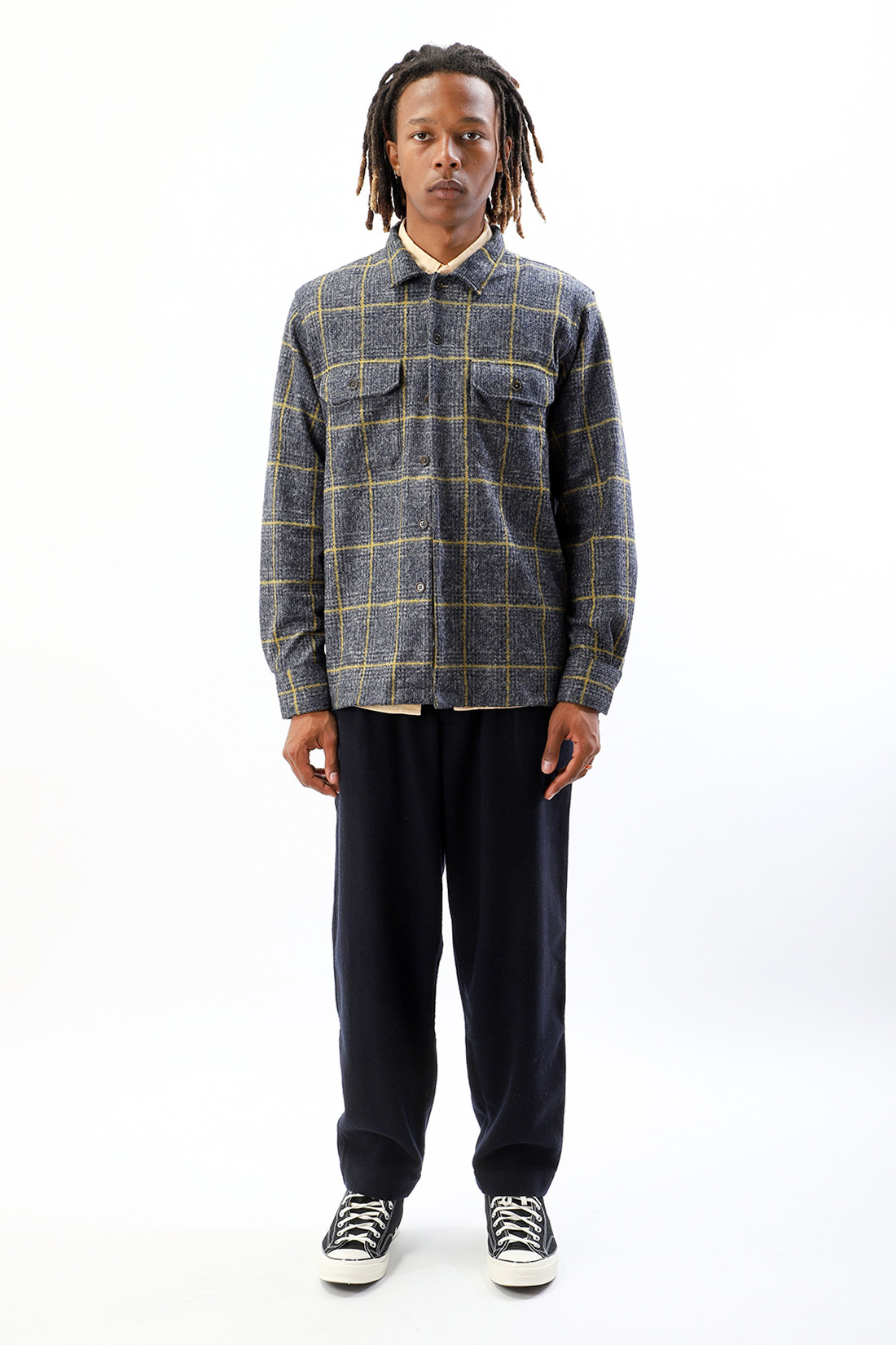 Pleated track pant soft wool Navy