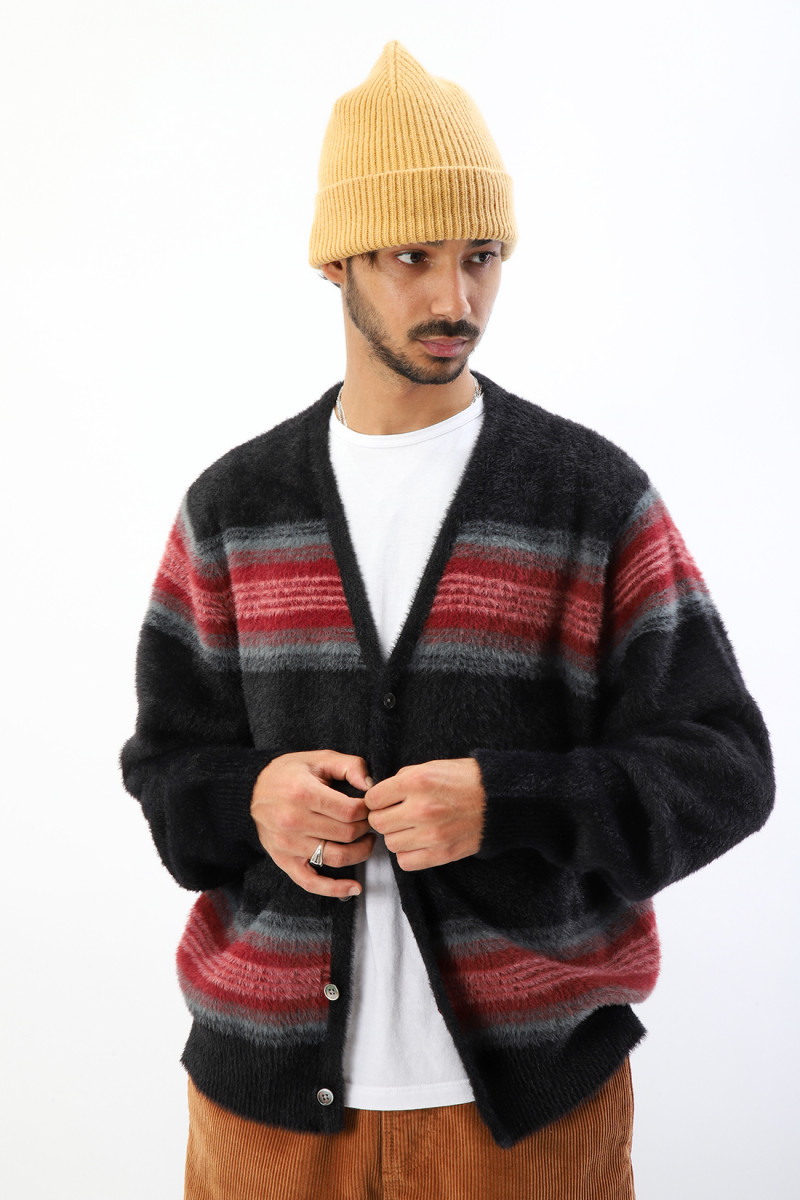 STUSSY STRIPE SHAGGY CARDIGAN ブラック 海外L-