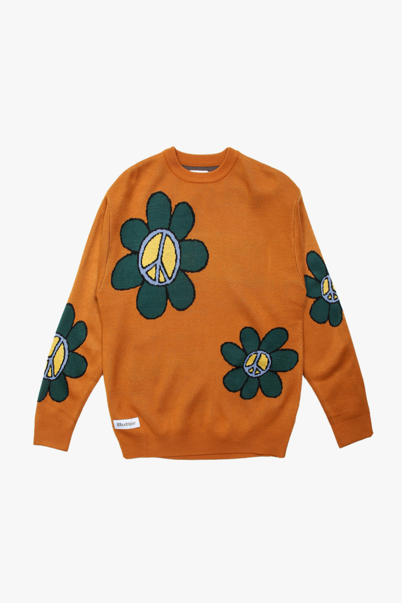 Flowers knit sweater Rust