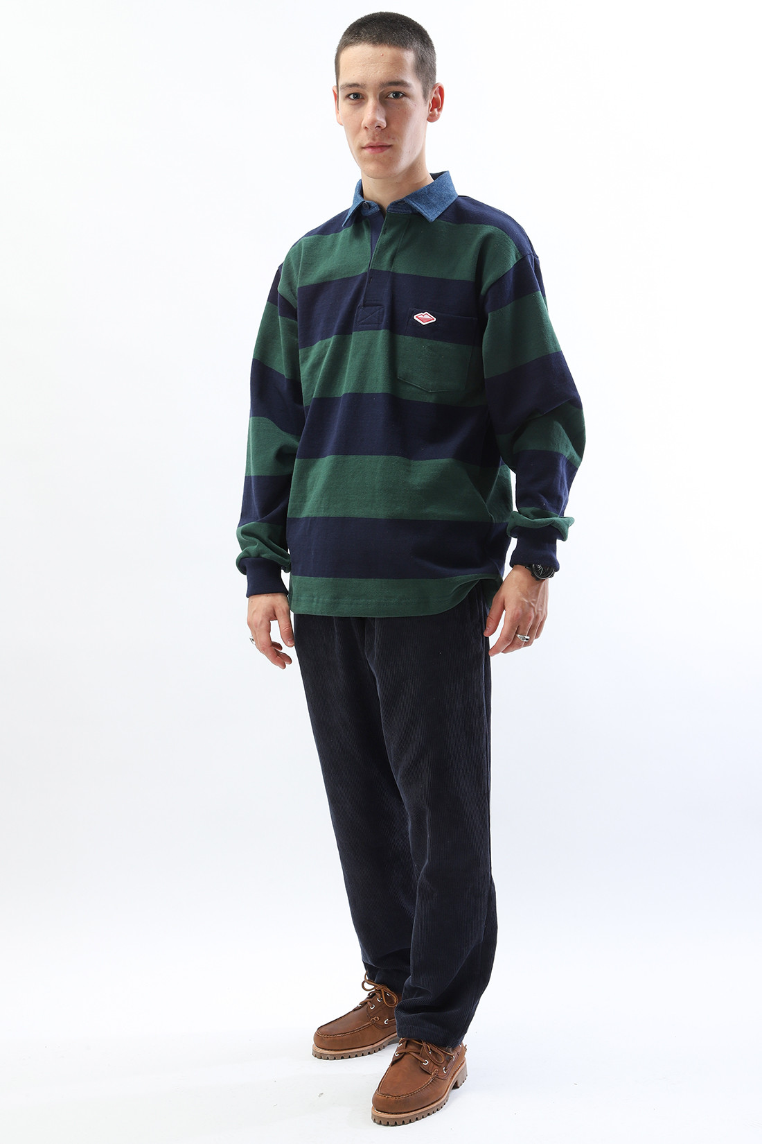 Pocket rugby shirt 12oz cotton Green/navy