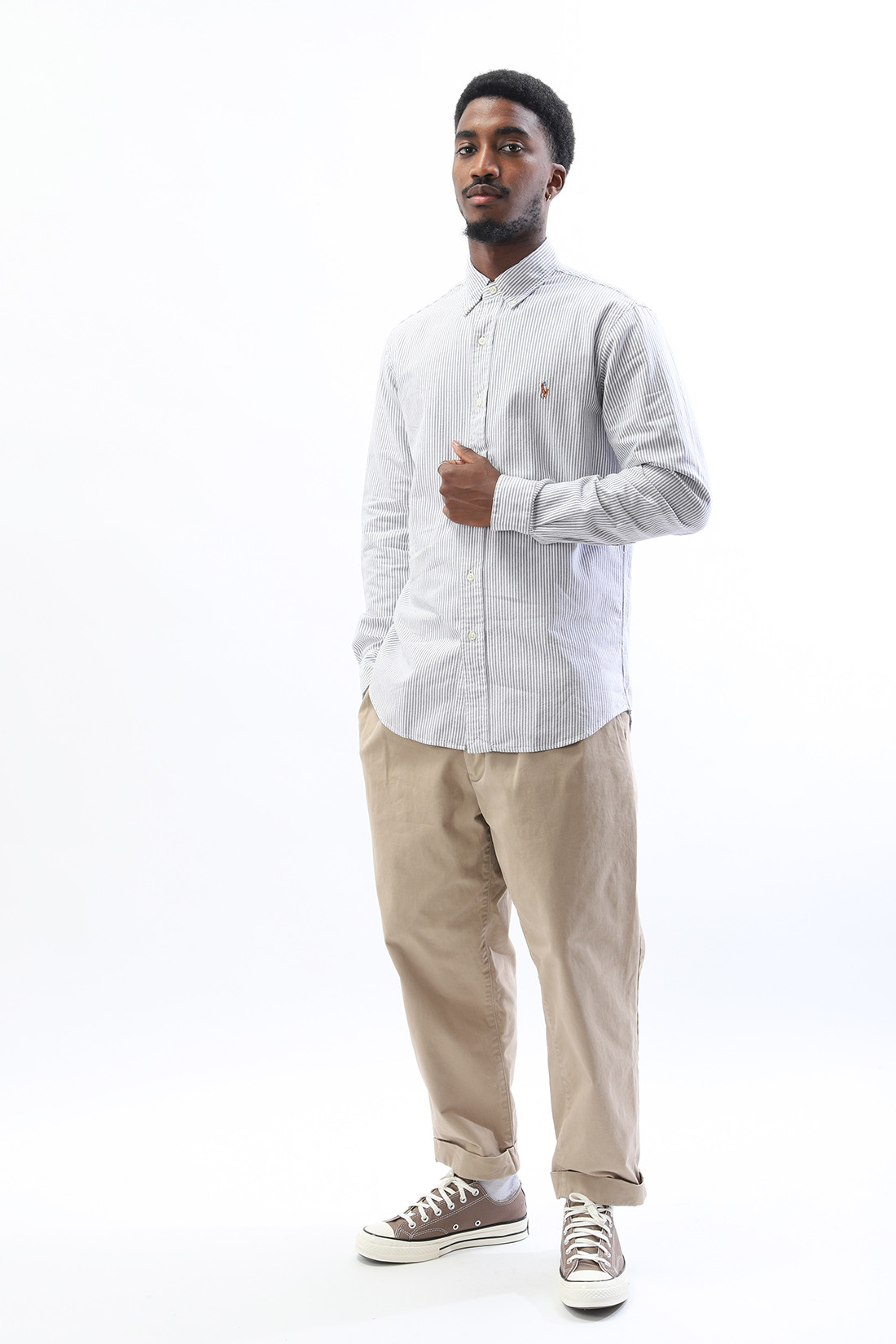 Custom fit oxford stripe shirt Slate/white