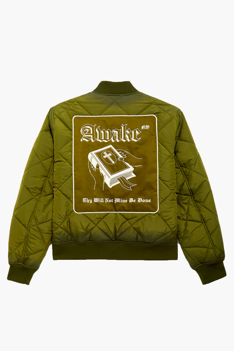 Quilted patch bomber jacket Olive