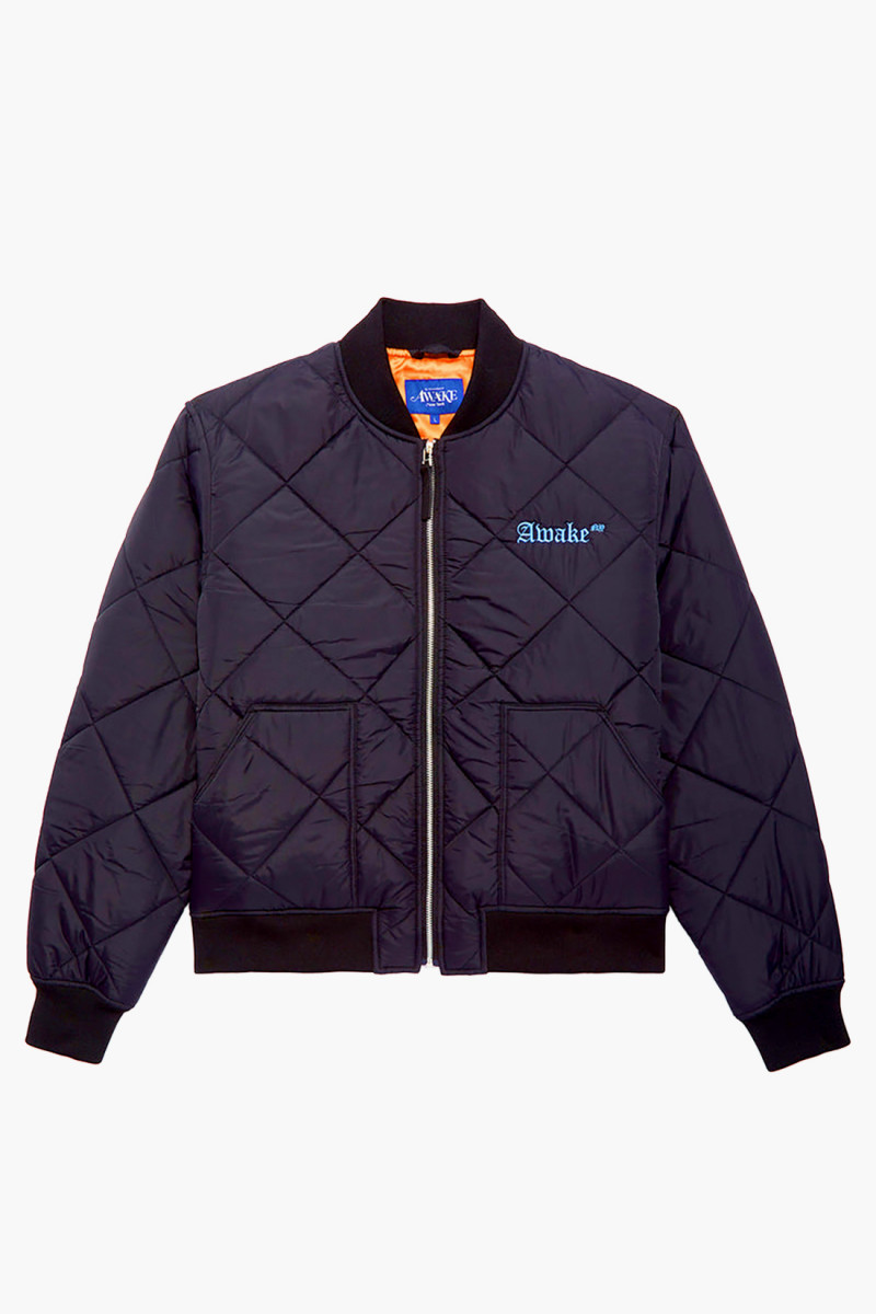 Quilted patch bomber jacket Black