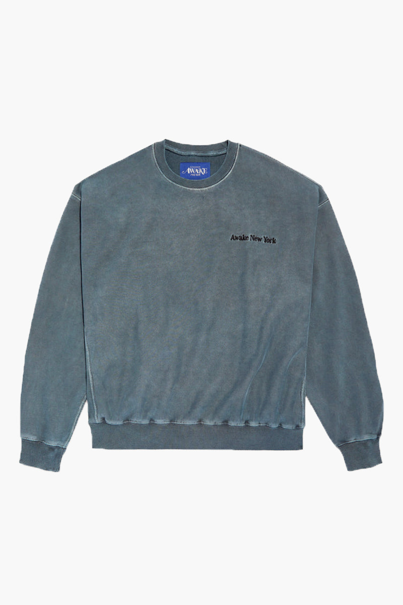 Awake ny Pigment dyed embroidered crew Slate - GRADUATE STORE