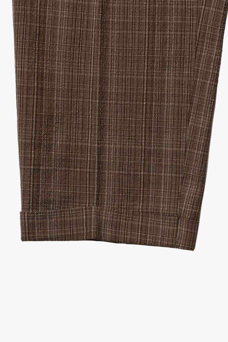 2 pleats trousers linen check Brown