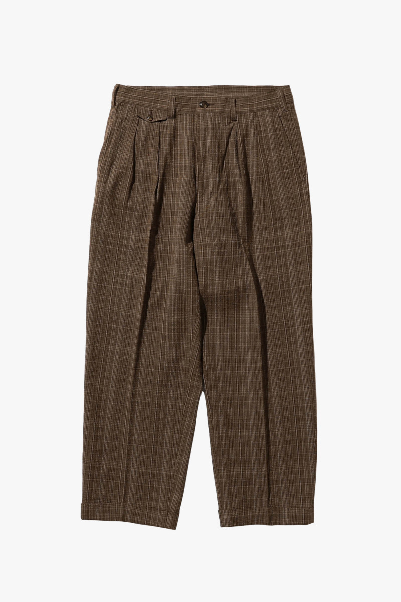 2 pleats trousers linen check Brown