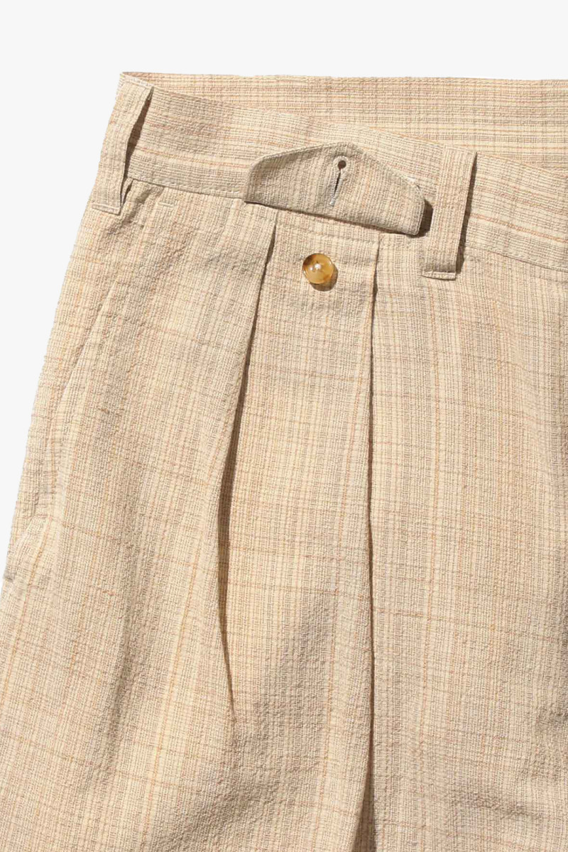 2 pleats trousers linen check Natural
