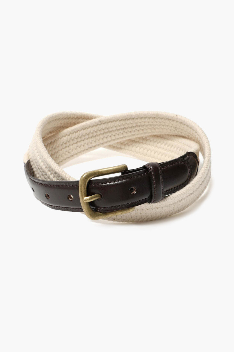 Leather tab cotton belt White