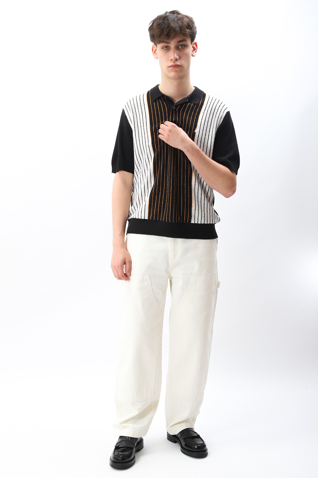 Textured ss polo sweater Black stripe