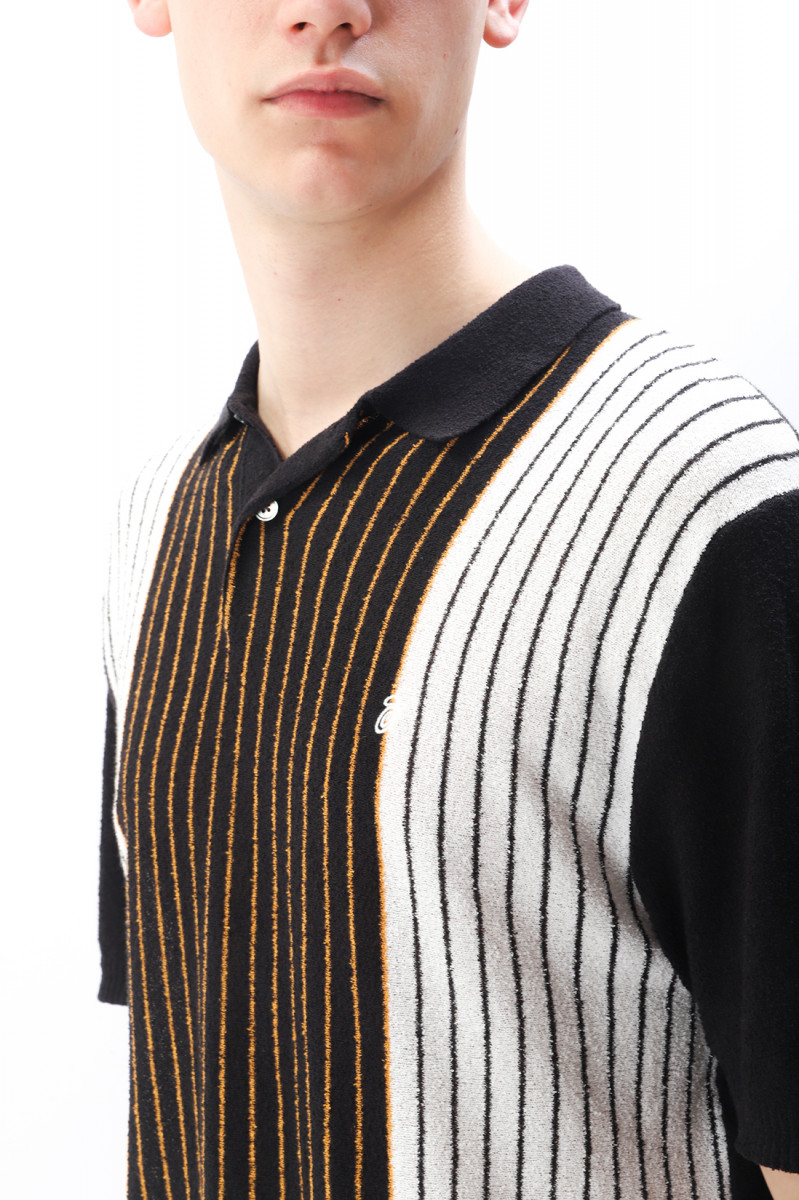 Textured ss polo sweater Black stripe