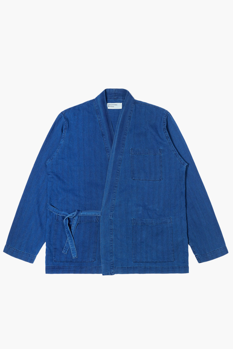 Universal works Kyoto work jacket herringbone Faded indigo - ...