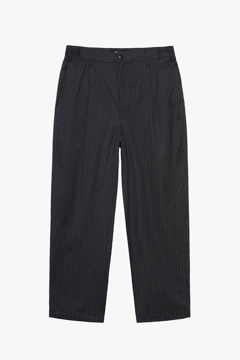 Stripe volume pleated trouser Black