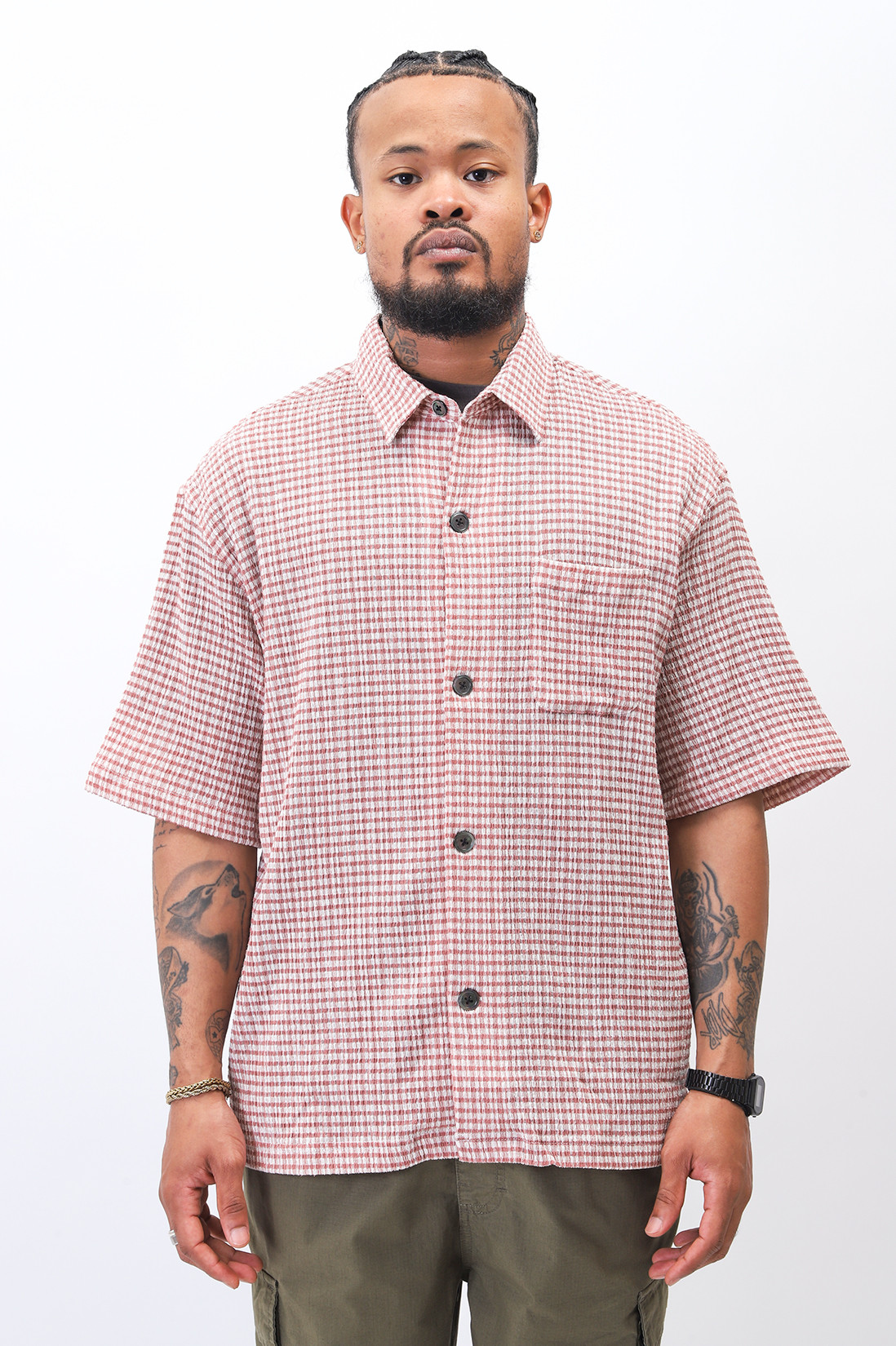 STUSSY  WRINKLY GINGHAM SS SHIRT