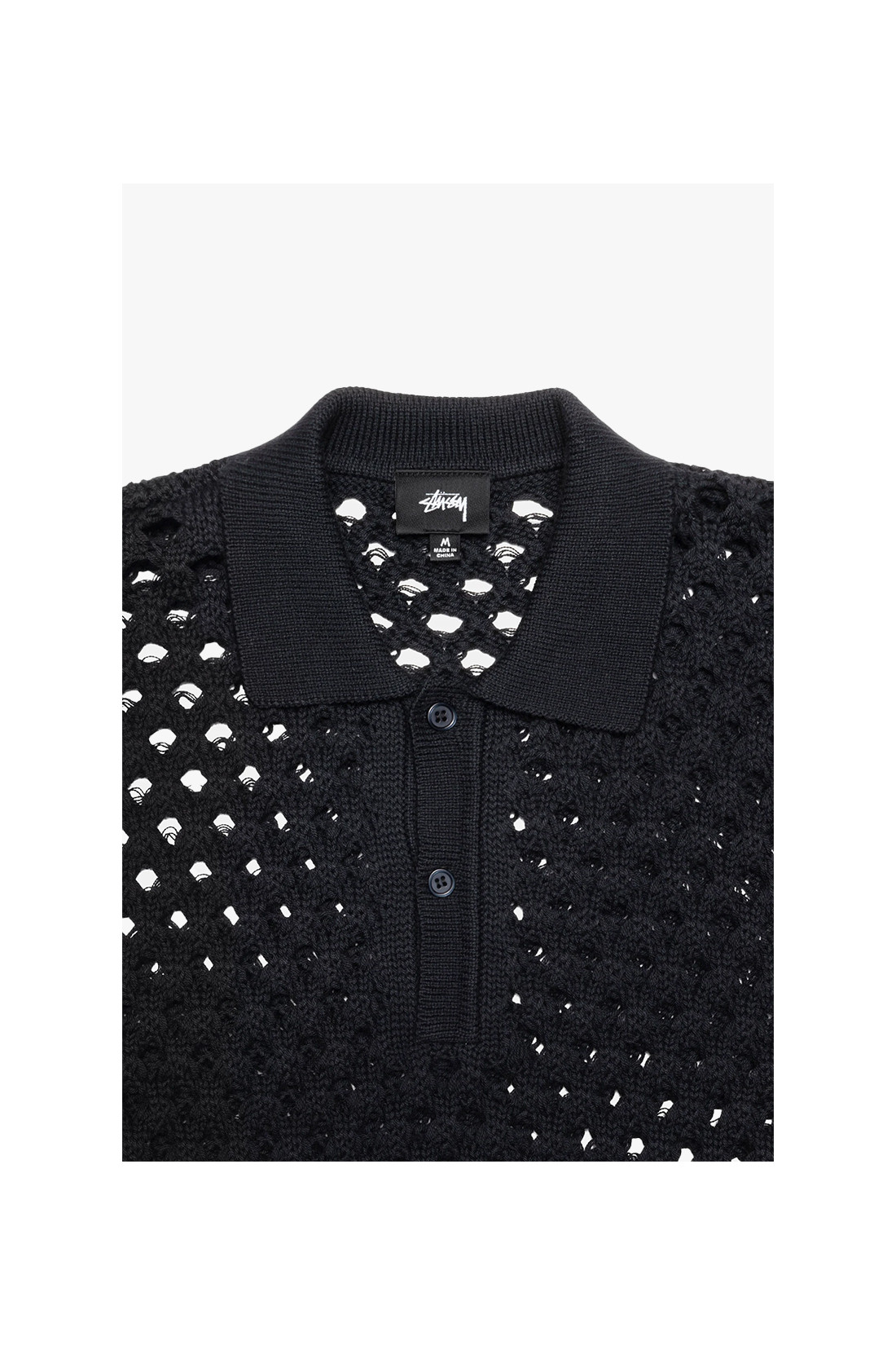 Stussy Big mesh polo sweater Black - GRADUATE STORE