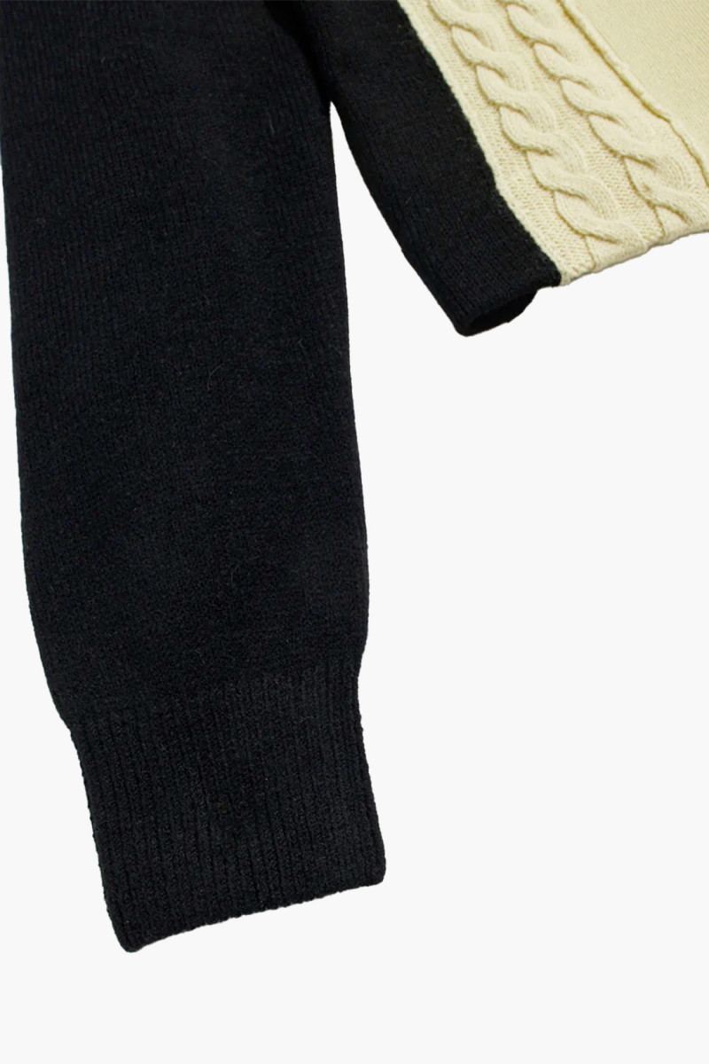Contrast panel wool cardigan Ivory/black