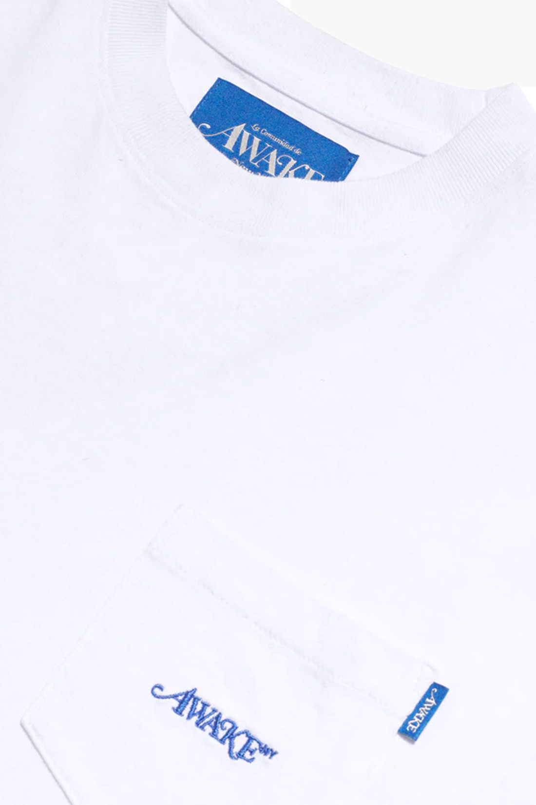 Awake Embroidered Classic Logo Pocket Long Sleeve Tee (White)