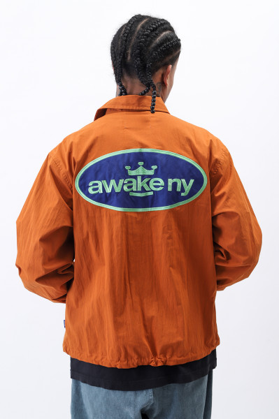 Awake ny King logo twill coaches jacket Rust - GRADUATE STORE