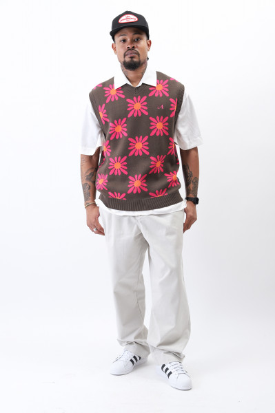 Checkered floral sweater vest Brown floral