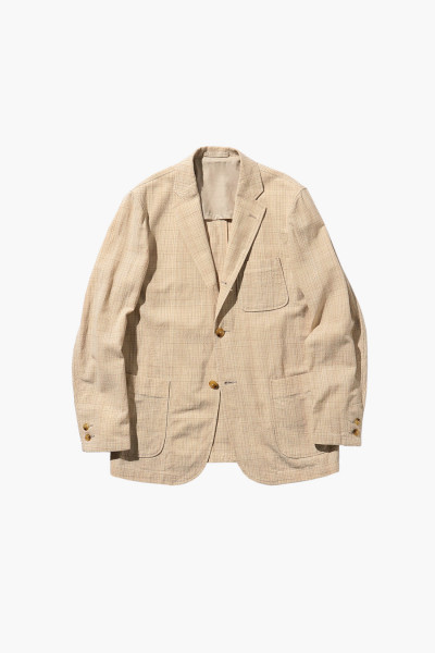 Beams plus 3b comfort jacket linen check Natural - GRADUATE STORE