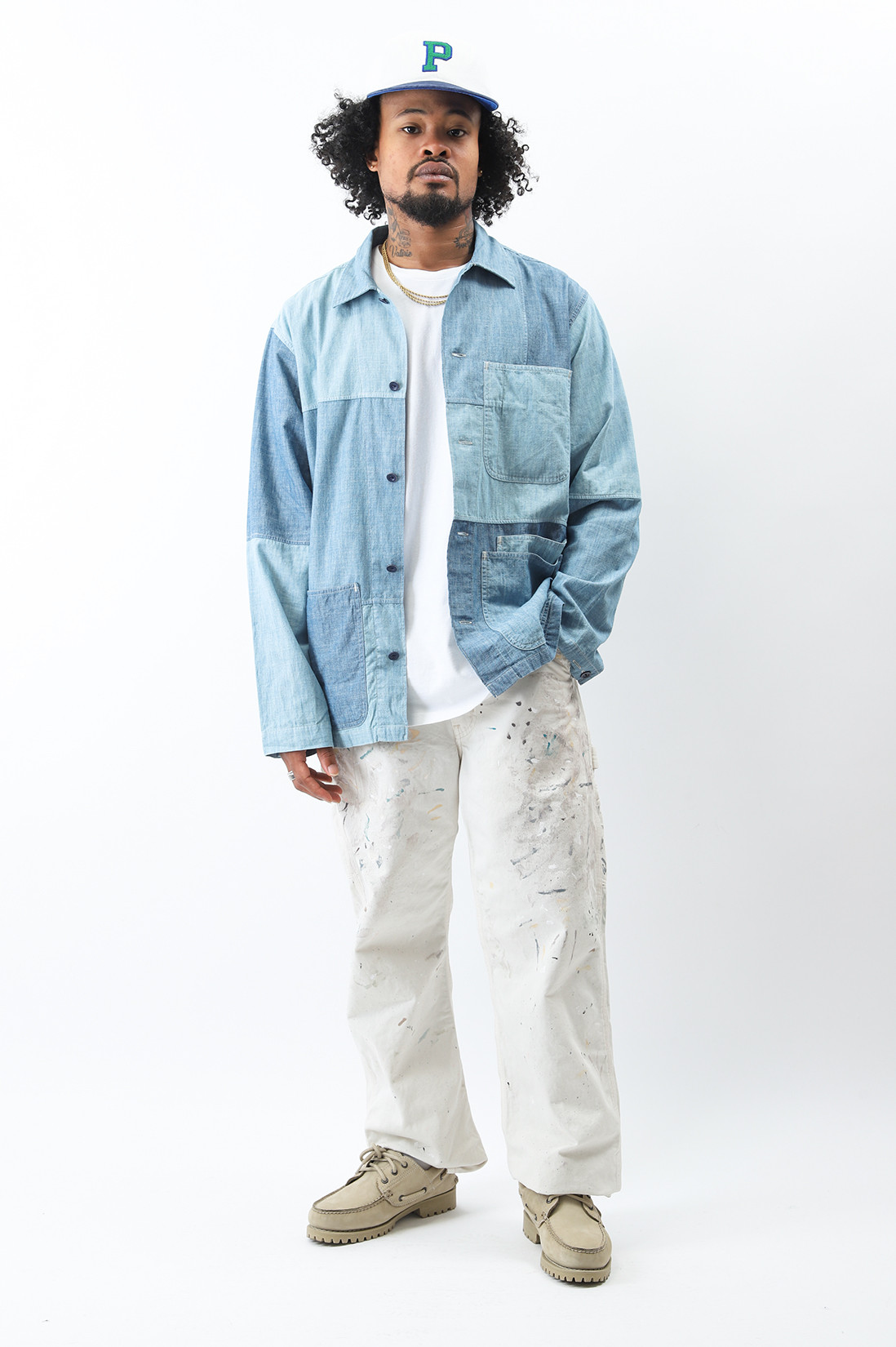 Classic fit chore jacket Chambray patchwork