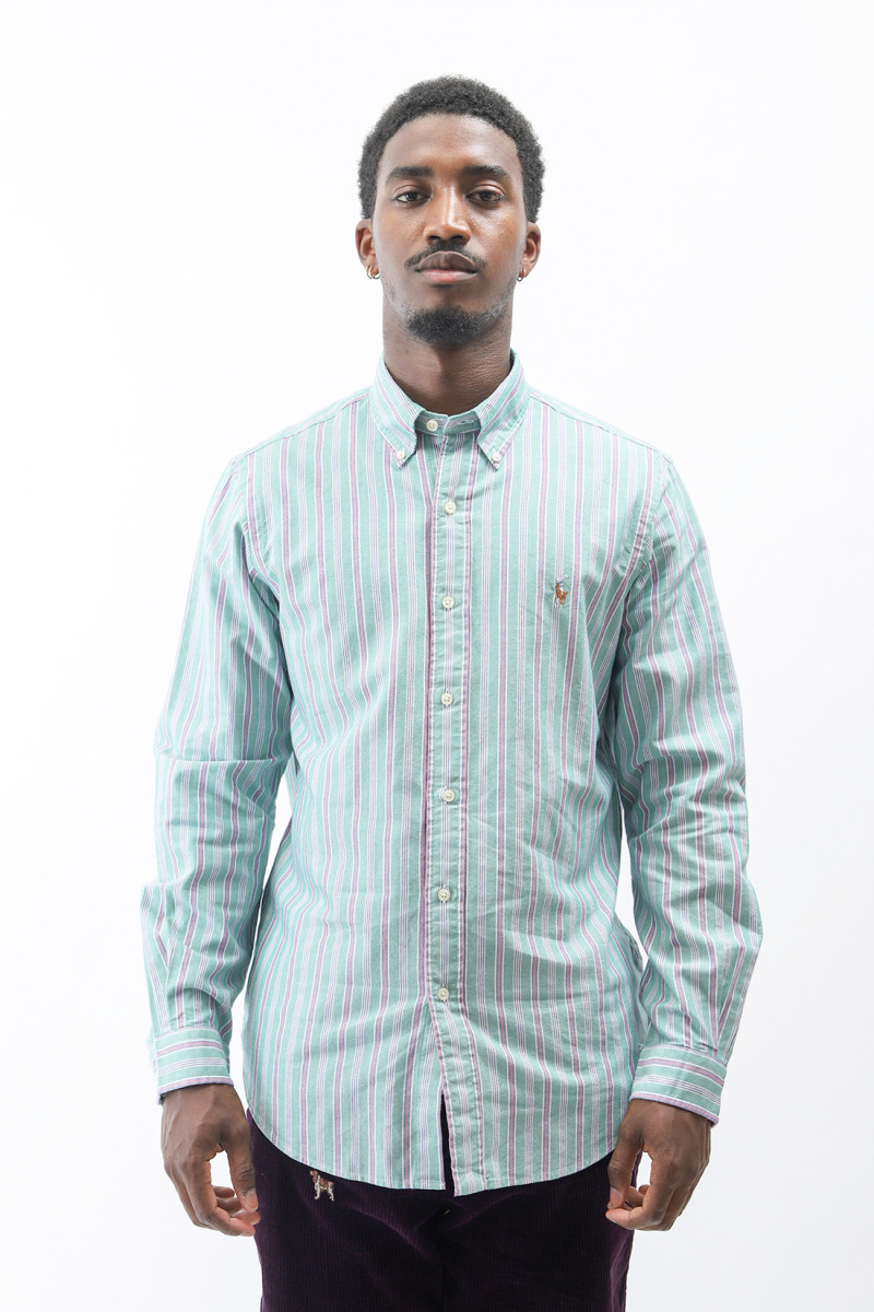 Custom fit oxford stripe shirt Green/pink multi