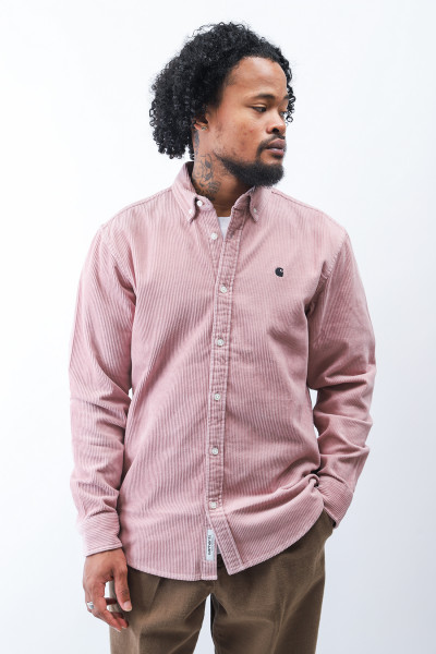 Carhartt wip L/s madison cord shirt Pink/black - GRADUATE STORE
