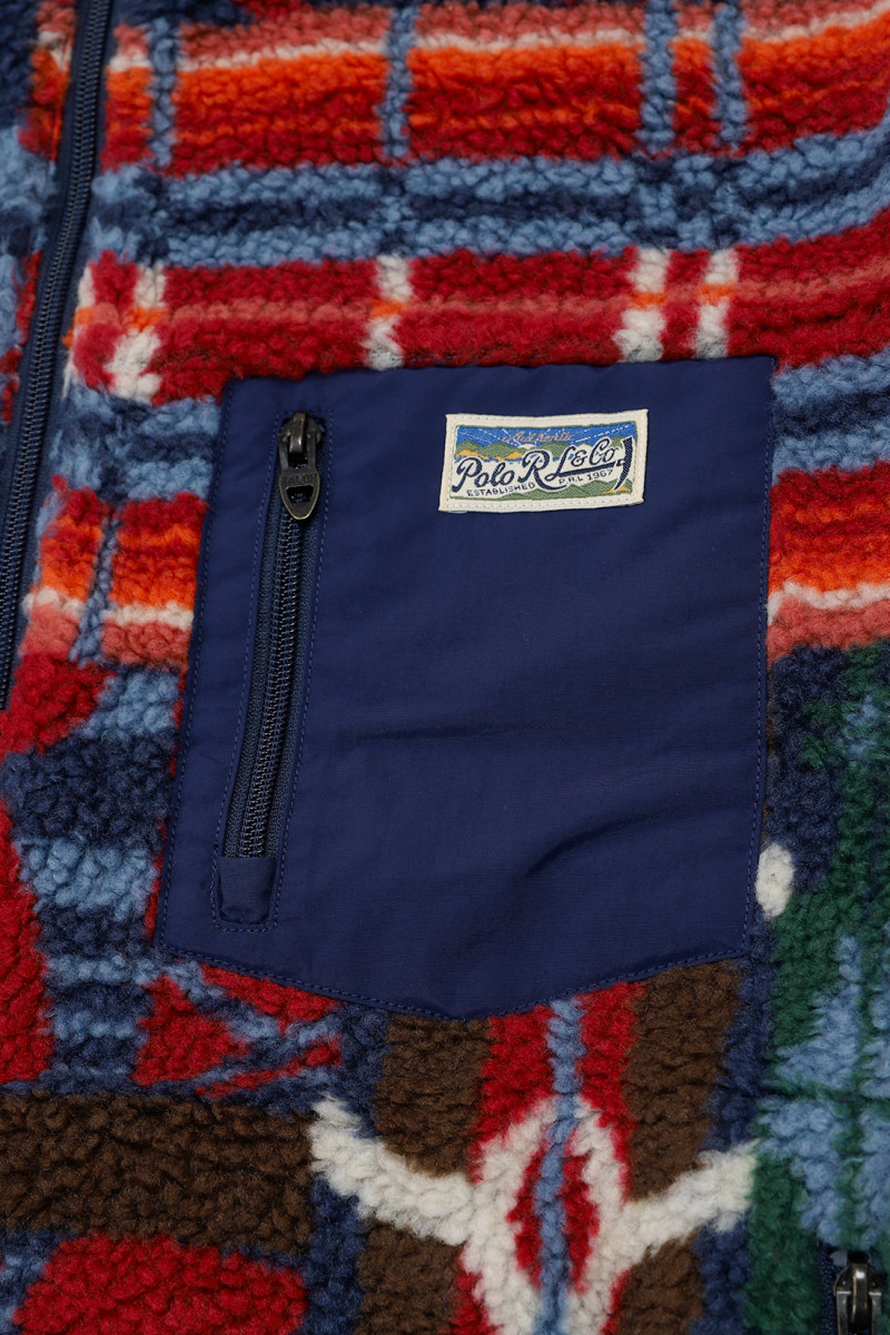 Polo Ralph Lauren High Pile Jacquard Fleece Zip Jacket in Pinelodge Patchwork
