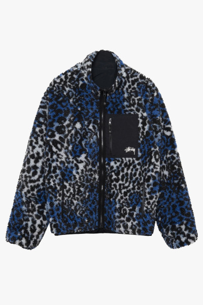 Stussy Sherpa reversible jacket Blue leopard - GRADUATE STORE