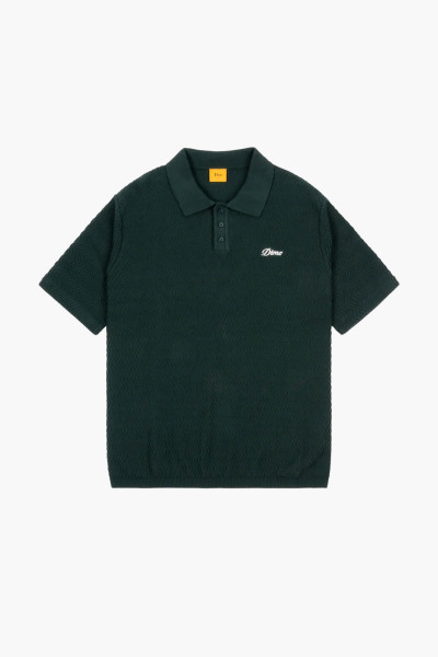 Dime Wave cable knit polo Forest - GRADUATE STORE
