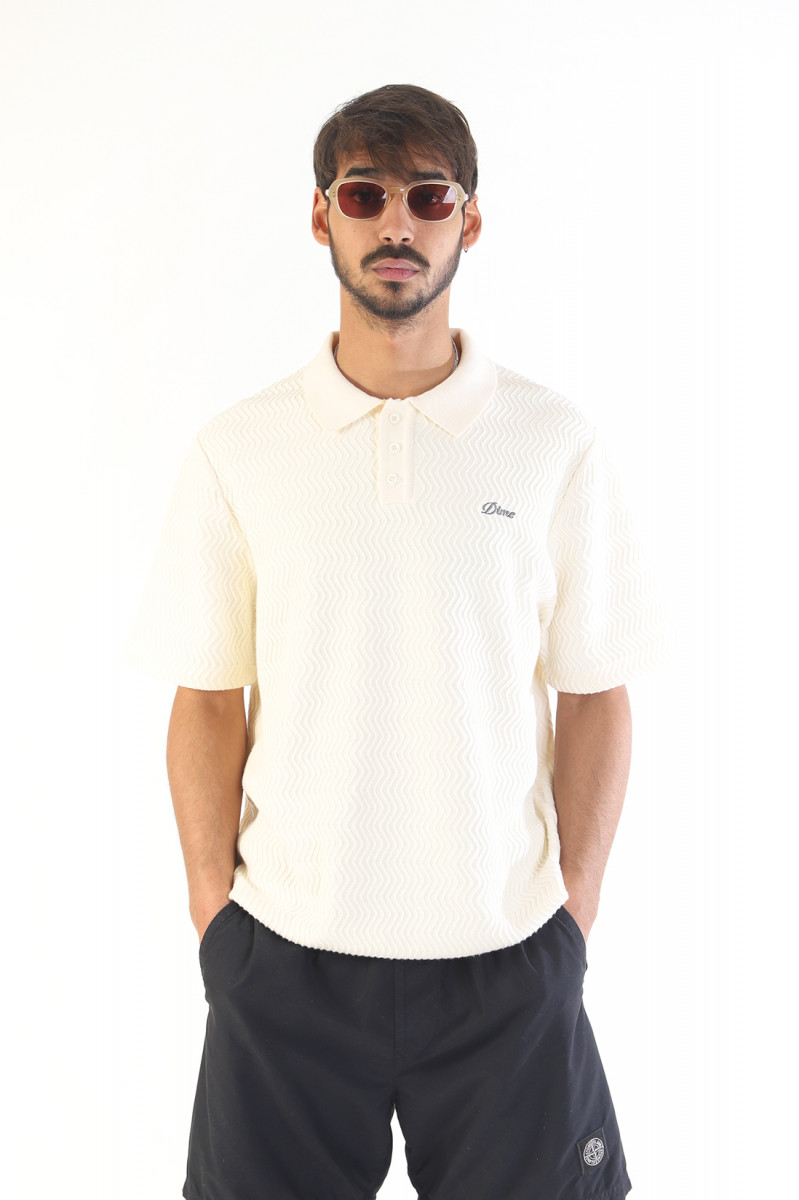 Wave cable knit polo Cream