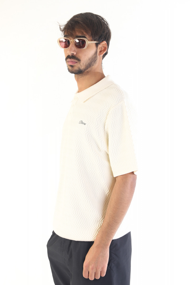Wave cable knit polo Cream