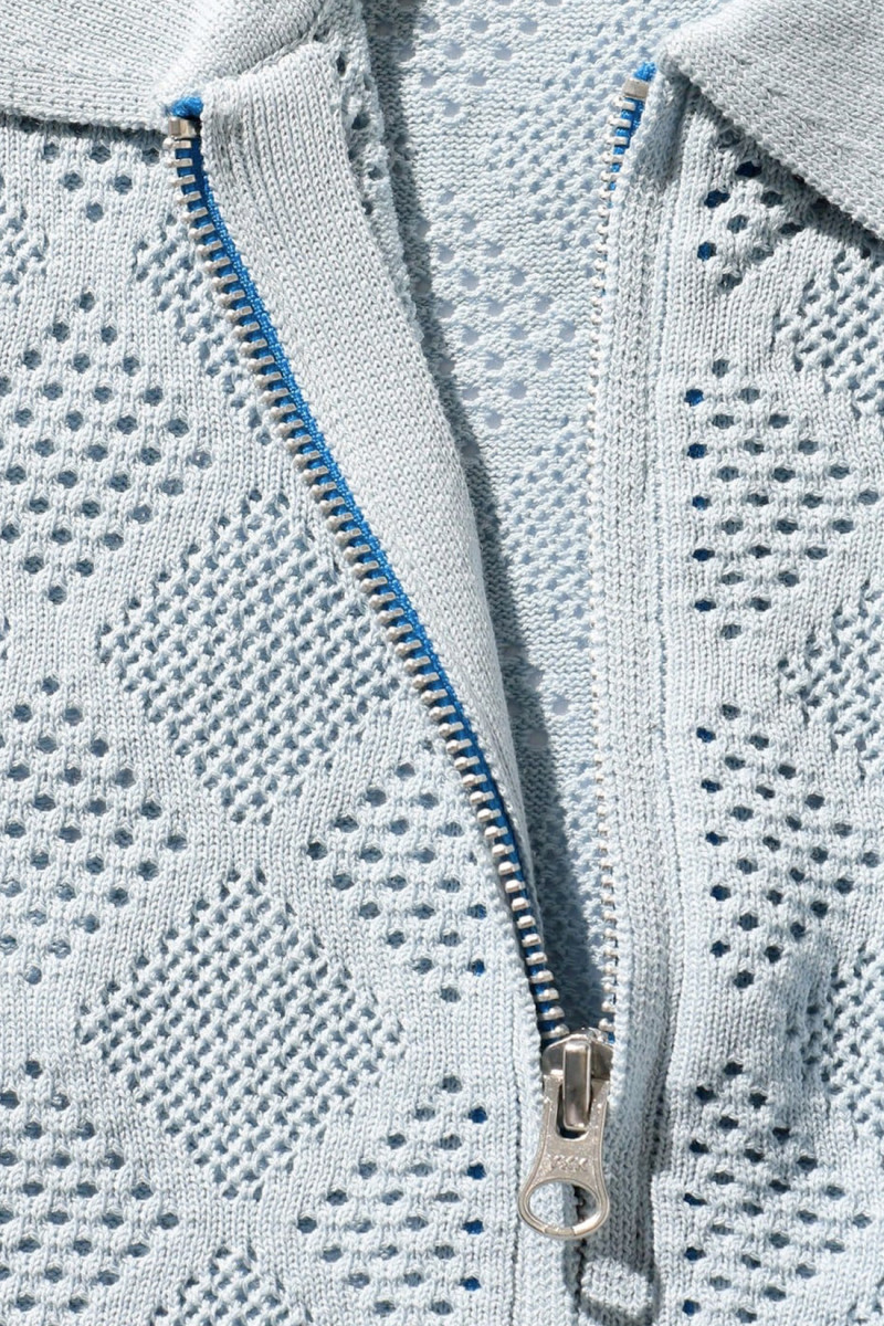Zip knit polo mesh Sax