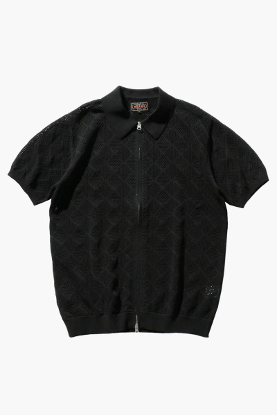 Beams plus Zip knit polo mesh Black 19 - GRADUATE STORE
